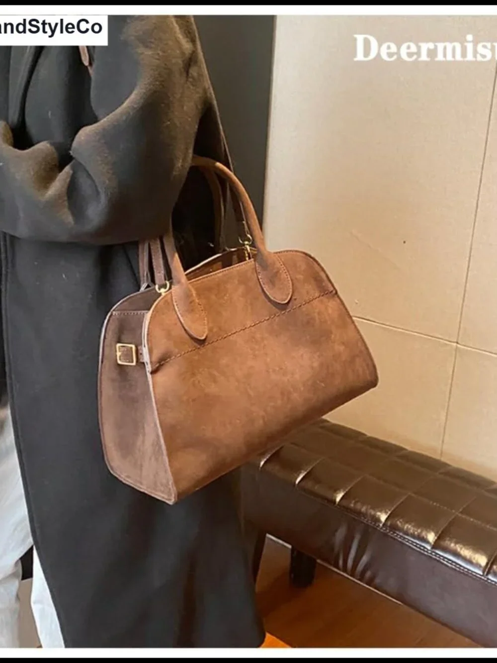 Women's Suede Tote Bag Faux Leather Vintage Top Handle Retro Shoulder Satchel